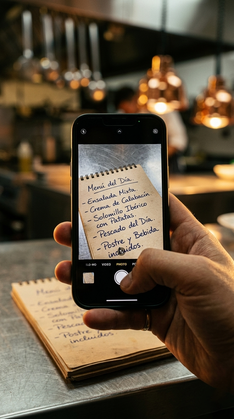 Fotografiando el menú del día escrito a mano