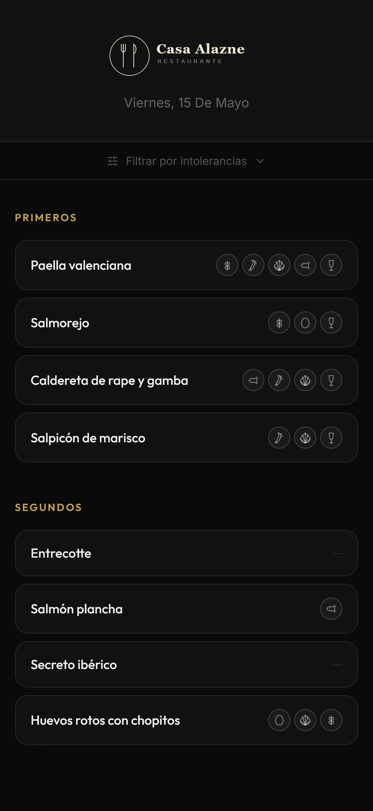 Carta pública con alérgenos